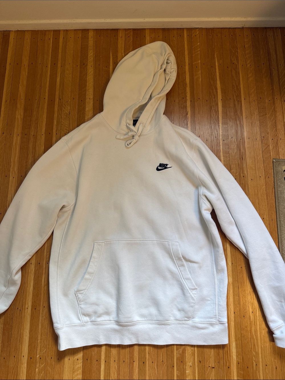 NIKE white Pullover Hoodie with Black Swoosh